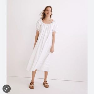 Madewell Pintuck Easy MIDI Dress XS white linen boho